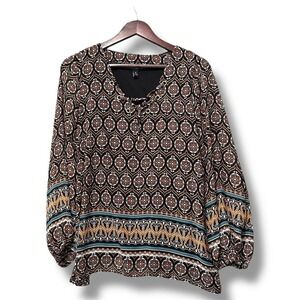 Coco Bianco Women's Geometric Tunic M Blouse Boho Eclectic Retro Festival Earthy